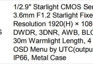دوربین  بولت استارلایت اپتینا 2 مگاپیکسل Callisto 200WLF-S