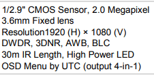 دوربین سقفی اپتینا 2 مگاپیکسل  DEVRA 200ASF-EL