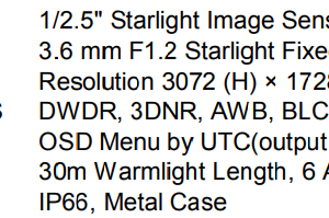 دوربین  بولت استارلایت اپتینا 5 مگاپیکسل PARSIS 500WLF-S