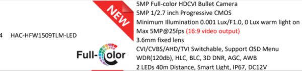 HAC-HFW1509TLM-LED,مشخصات دوربین داهوآ HAC-HFW1509TLM-LED