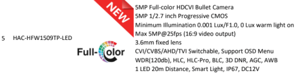 مشخصات دوربین داهوآ مدل HAC-HFW1509TP-LED