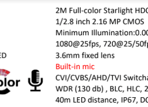 دوربین  بولت  داهوآ 2 مگاپیکسل تمام رنگی میکروفون دار(DH-HAC-HFW1239TLMP-A-LED)